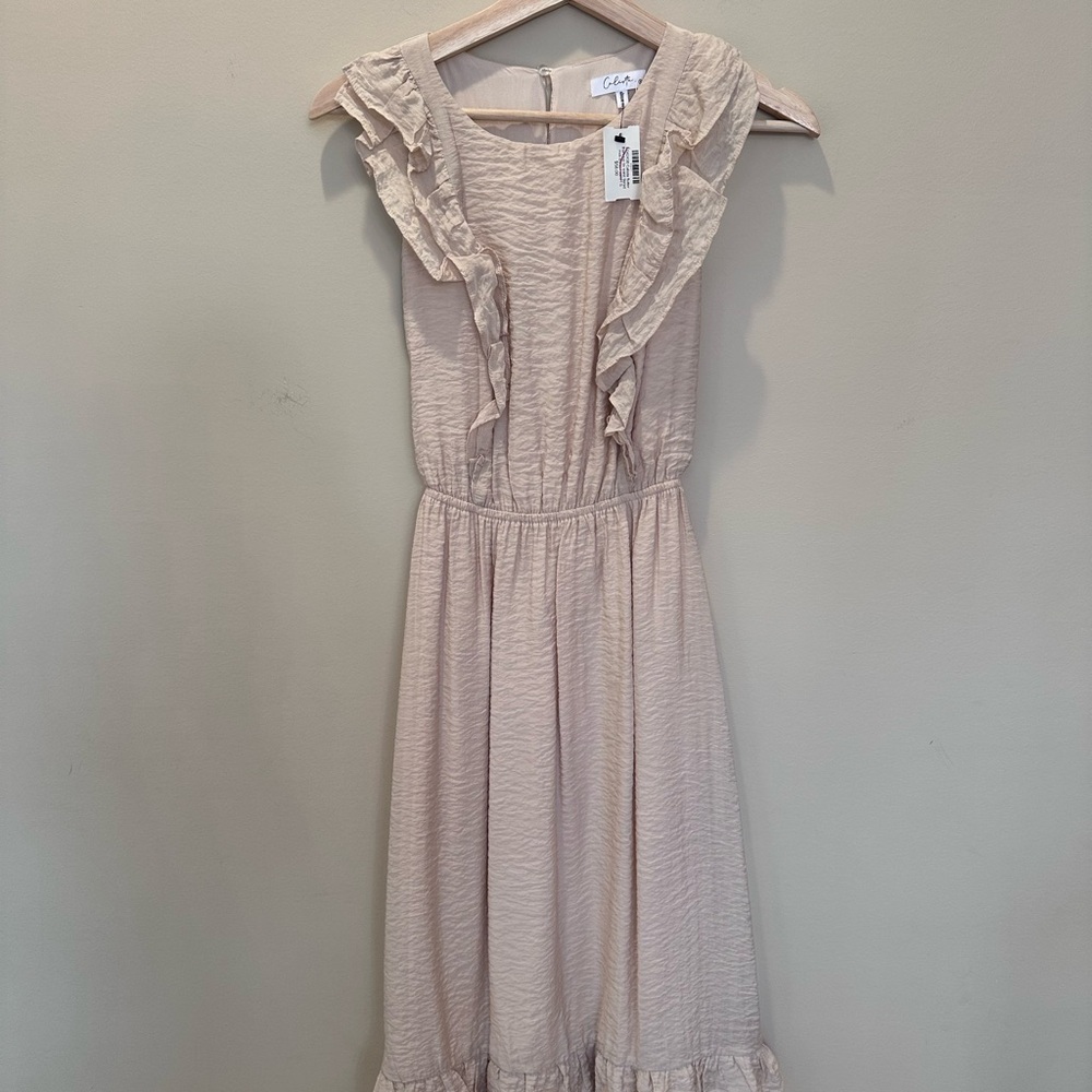 Ruffled Cream Midi Dress